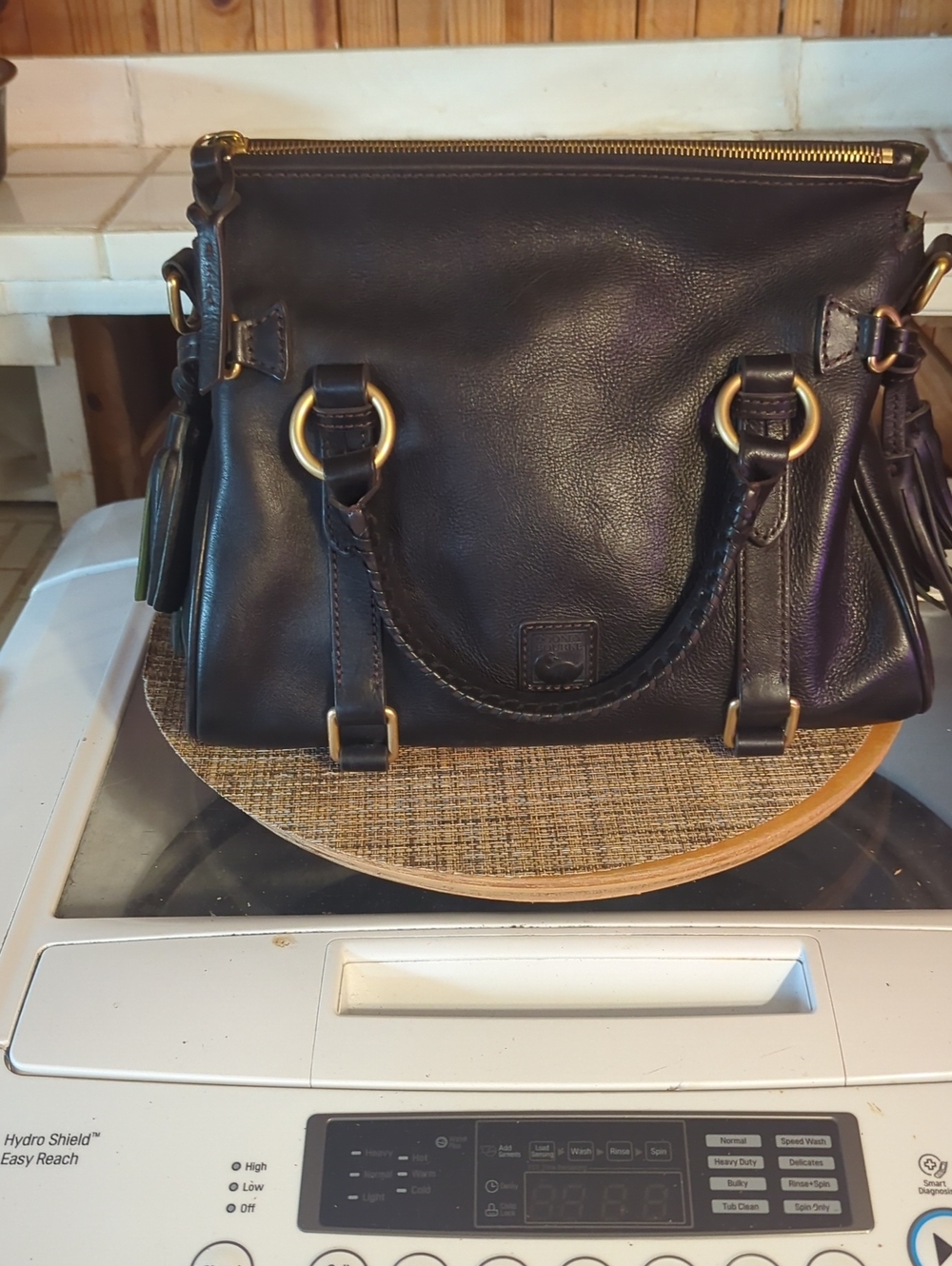 Dooney & Bourke Black  Medium Florentine Leather Shoulder Bag with Gold Hardware